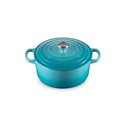 Afbeelding van Le Creuset Signature stoofpan van geëmailleerd gietijzer met deksel, Ø 22 cm, rond, 3,3 l, 3,932 kg, Caribisch blauw, 21177221702430