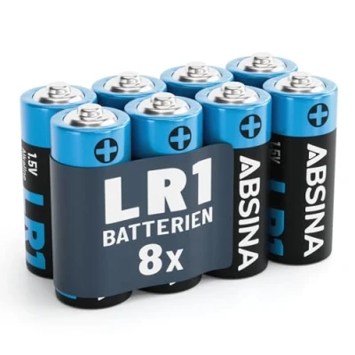 Afbeelding van ABSINA Lady 8 stuks LR1 N alkalinebatterijen voor garagedeuropener, rekenmachine en nog veel meer, 1,5 V alkalinebatterijen, lekvrij, lange levensduur, batterijen, E90,
