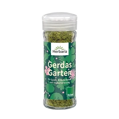 Afbeelding van Herbaria Gerdas Garten Bioland Bio strooier 25 g gebruiksklare biologische kruiden voor kwark, kruidenboter, yoghurt en dressing met prachtige ingrediënten in praktische kruidenpot