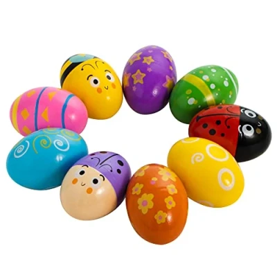 Afbeelding van JOYIN Set van 18 muzikale eiershakers paashout, maracas, paaseieren, muziekinstrumentenaccessoires