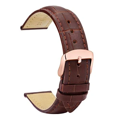 Afbeelding van TStrap Leren horlogeband Zachte reservearmband van alligator zwart bruin militaire horlogebandjes voor dames en heren Smart Watch bandsluiting , Bruin/roze sluiting, Riem