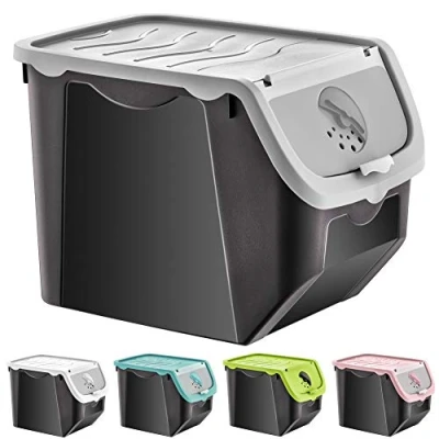 Afbeelding van Doos voor Groenten en Fruit met Deksel Grijs 12 l Aardappelbak Aardappelpot Bewaardoos Container Koelkast Organizer Opbergbox Fruitkist