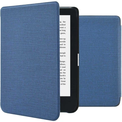 Afbeelding van iMoshion Ereader Cover / Hoesje Geschikt voor Kobo Clara 2E Tolino Shine 4 Canvas Sleepcover Bookcase zonder stand Donkerblauw