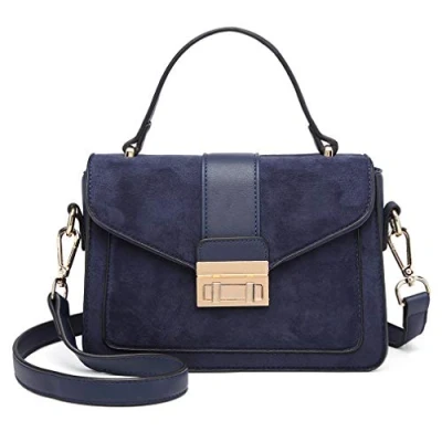 Afbeelding van Miss Lulu Handtas Klein Handvat Tas Vrouwen Elegant Schoudertas Suède Kunstenaar Aarde Shoppers (Navy)
