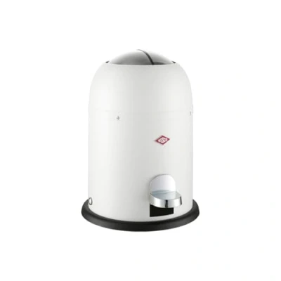 Afbeelding van Wesco Mini Master Afvalemmer voor badkamer, mat wit, gepoedercoat plaatstaal, volume 6 liter, kunststof inzetstuk, pedaal