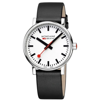 Afbeelding van Mondaine MSE.40110.LBV Evo2 Horloge Stationsklok Saffierglas Staal Zilverkleurig/Zwart 40 mm breed Quartz Gesp 3 ATM (spatwater)