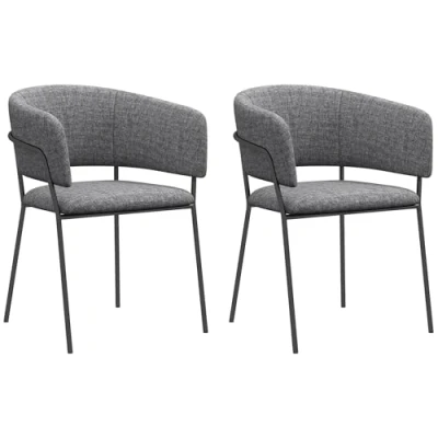 Afbeelding van HOMCOM Set van 2 eetkamerstoelen, keukenstoel, stalen poten, gevoerde zitting, voor eetkamer, woonkamer, keuken, afmetingen: 57 x 53 73 cm, grijs