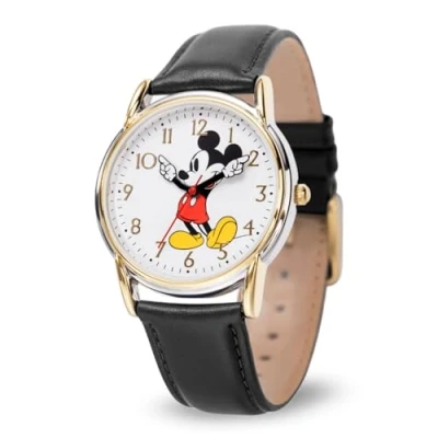 Afbeelding van Disney Japans analoog kwartshorloge voor heren met leren band WDS001239, zwart, riem, zwart., Riem