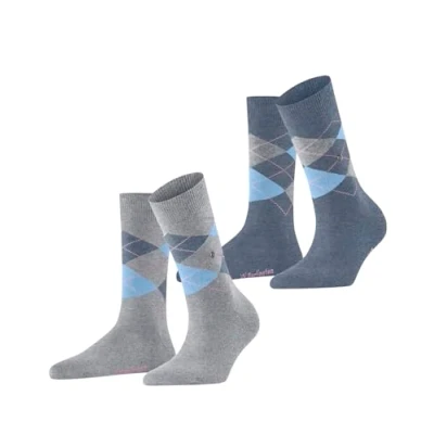 Afbeelding van Burlington 2ER PACK ARGYLE, RAUTENMUSTER, CLIP, Onesize Sokken, Dames, Maat: 36 41, Grau blau