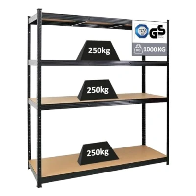 Afbeelding van PROREGAL Taurus XL rek voor zware lasten, zwart, 180 x 160 60 cm, totale belasting 1000 kg, steekrek, garagerek, opbergrek