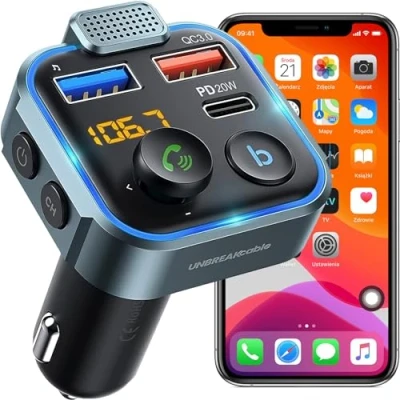Afbeelding van Retoo Bluetooth 5.0 FM zender voor autoradio, ontvangeradapter, autolader met dubbel USB opladen, handsfree, Type C QC 3.0, PD 20W, snel opladen licht