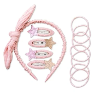 Afbeelding van Papierdrachen Speciale haaraccessoireset met haarband, pailletten haarspelden, haarelastiekjes gecombineerd hoogwaardige chiffonstof lichtroze