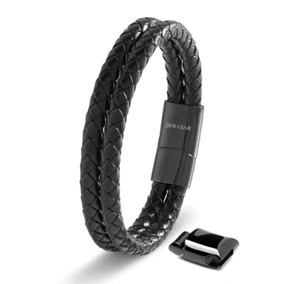 Afbeelding van SERASAR Leren Manchetarmband voor Heren [Double] Zwart 20cm Cadeau Hem