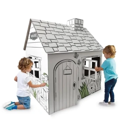 Afbeelding van Buddy Baby PaintHome Ecohouse Speelhuis voor kinderen van karton, groot formaat, om te schilderen, kleuren en spelen, eenvoudig monteren, 2 tot 3 jaar