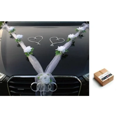 Afbeelding van Auto schmuck so einfach kreativ organza M + harten, linten voor autodecoratie, rotanharten, bruidegom, bruiloft (zuiver wit/wit)