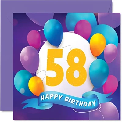Afbeelding van Verjaardagskaart 58 jaar voor mannen en vrouwen Ballonfeest Verjaardagskaarten jaar, vrouw, mama, papa, tante, oom, opa, oma, broer, zus, 145 mm x