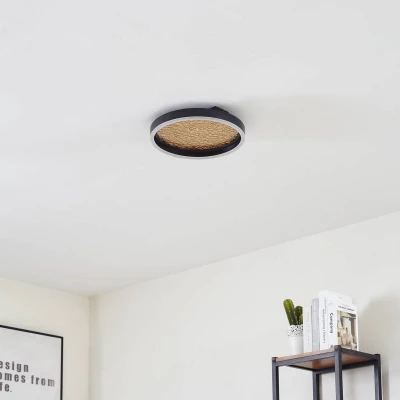Afbeelding van Lucande LED plafondlamp Menulis, zwart/goud, PC, Ø 30 cm
