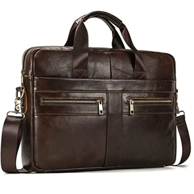 Afbeelding van newsbirds zakelijke tas voor heren, schooltas, tassen, echt leer, 14 inch, aktetas, boodschappentas, schoudertas, 3316 bruin
