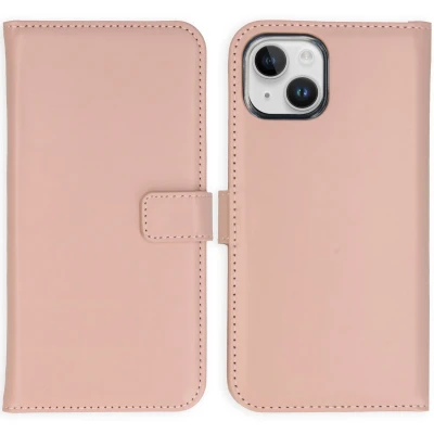 Afbeelding van Selencia Hoesje Geschikt voor iPhone 15 Met Pasjeshouder Echt Lederen Bookcase roze