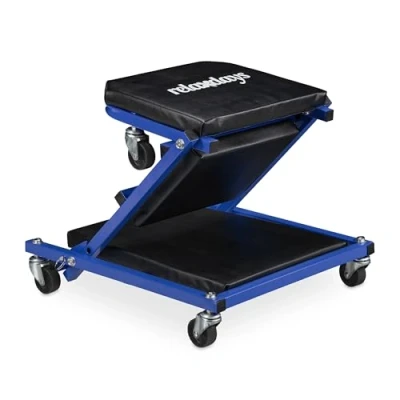 Afbeelding van Relaxdays Werkplaatsskateboard, 150 kg, 2 in 1 rolstoel, opvouwbaar, 360 graden draaibaar, auto, staal, zwart/blauw