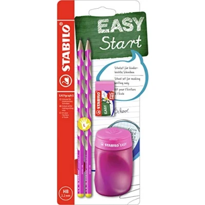 Afbeelding van Schoolset voor linkshandigen STABILO EASYgraph S in roze inclusief boxslijper en gum