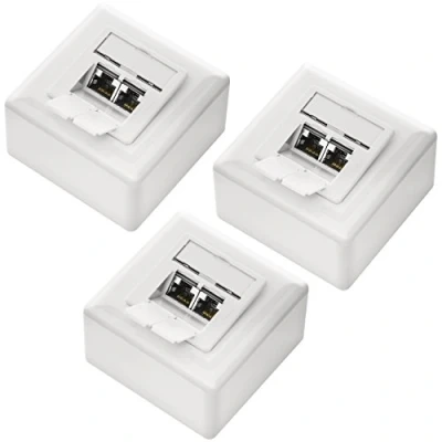 Afbeelding van deleyCON 3x CAT6a Universele Netwerkdoos 2x RJ45 Poort Afgeschermd Opbouw of Inbouw 10 Gigabit Ethernet Netwerk EIA/TIA 568A&amp;B Wit
