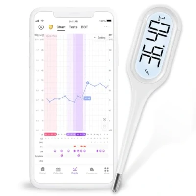 Afbeelding van Easy@Home Basal digitale lichaamsthermometer, BBT modus en snel, met zacht opzetstuk voor detectie van ovulatie via de PREMOM app, koortsthermometer baby&#039;s, kinderen, volwassenen