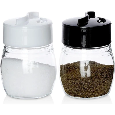 Afbeelding van Peper en Zout Vaatje Glas 2 stuks Stooier Stel Zoutvaatje Pepervaatje Peperstel Zoutstel Set Kruidenpotjes