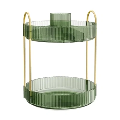 Afbeelding van SONGMICS Make uporganizer, draaibaar, rond, 3 niveaus, opslag, cosmetica, kaptafel, verstelbaar, cadeau idee, Lichtgroen