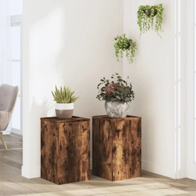 Afbeelding van Plantenstandaards 2 st 30x30x50 cm bewerkt hout gerookt eiken