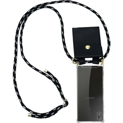 Afbeelding van Cadorabo Hoesje geschikt voor Sony Xperia XA1 in ZWART ZILVER Silicone Mobiele telefoon ketting beschermhoes met gouden ringen, koordriem en afneembare etui