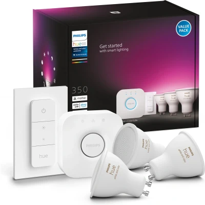 Afbeelding van Philips Hue White &amp; Color Starter 3 Pack GU10 + dimmer en Bridge