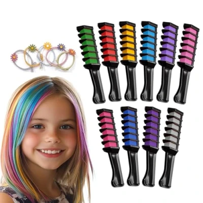Afbeelding van Magicat Haarkrijtkam, 10 haarkleuren voor kinderen en 5 elastiekjes, verjaardag, Halloween of cadeaus meisjes, wasbare kleur, haaraccessoires