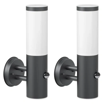 Afbeelding van ledscom.de 2 stuks PORU wandlamp voor buiten, IP44, bewegingsmelder, roestvrij staal, mat antraciet, rond, 1x E27 max. 40 W