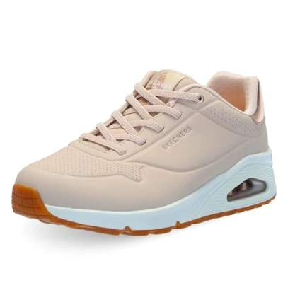 Image de Skechers Baskets Uno Shimmer Away pour femme, Durabuck Nude Duraleather Tri en maille or rose, 39 EU