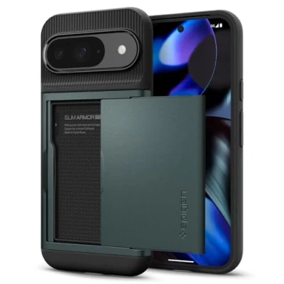 Afbeelding van Spigen Slim Armor CS Hoesje Geschikt voor Google Pixel 9 / Pro Back Cover met Kaarthouder 2 Pasjes Groen