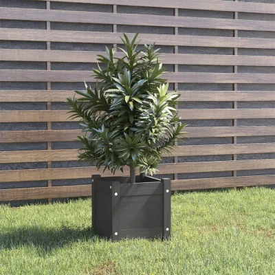 Afbeelding van Plantenbak 31x31x31 cm massief grenenhout grijs