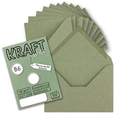 Afbeelding van Gustav Neuser Vintage enveloppen van kraftpapier, 125 x 178 mm, donkergroen, formaat B6, 120 g/m², natte plakrand en puntige klep