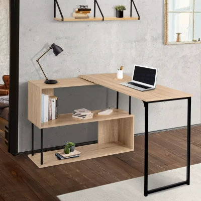 Afbeelding van Bureau d&#039;angle rotatif 180 DETROIT étagère forme S design industriel