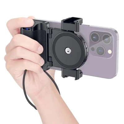 Afbeelding van Compacte smartphone handgreep met afneembare draadloze afstandsbediening en klauwhouders compatibel iPhone 16 15 14 13 12 11 Galaxy Pixel Mate 55 90 mm breed voor vlog videofoto (zwart)