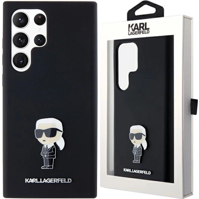 Afbeelding van Karl Lagerfeld Siliconen Ikonik Metal Pin hoesje voor Samsung Galaxy S24 Ultra zwart