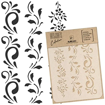 Afbeelding van Herbruikbare kunststof sjabloon voor knutselen, A3, A4, A5, bloemenranden, scrapbooking, decoupage (21 x 30 cm)