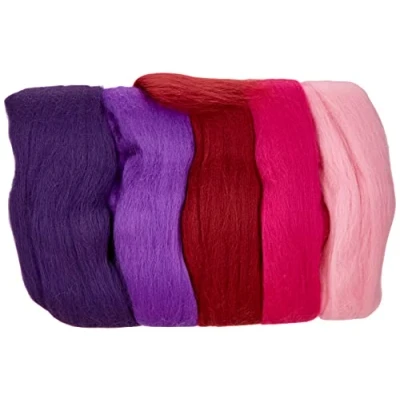 Afbeelding van RAYHER HOBBY 5365000 Viltwol van fijne merinowol, 19 micron, 5 kleuren elk 10 g, paarse tinten, 100% scheerwol om te vilten, 50 g