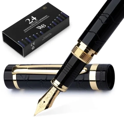 Afbeelding van Wordsworth &amp; Black Primori Vulpen, medium punt, inclusief 6 inktpatronen, navulinkt, geschenkdoos, journalisering, kalligrafie [goud zwart]