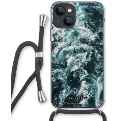 Afbeelding van Case Company® hoesje met Koord geschikt voor iPhone 13 mini Zee golf Telefoonhoesje Zwart Extra Bescherming aan alle Kanten en Over de Schermrand