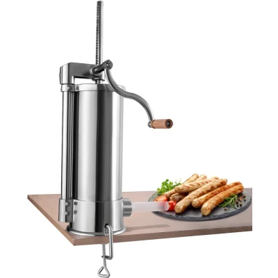 Afbeelding van COSTWAY 1,5kg / 2.5kg 3kg 5kg worstvuller handmatig, worstmachine van roestvrij staal, zilver, worstpers met tafelklem, worstspuit incl. vulbuizen (5kg 6 vulbuizen)