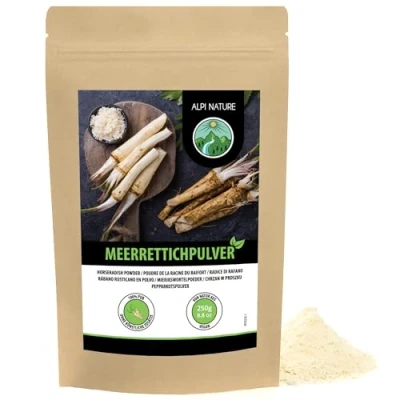 Afbeelding van Mierikswortelpoeder (250 g), gemalen mierikswortelwortel, 100% puur mierikswortelpoeder, zacht gedroogd en gemalen, zonder toevoegingen, veganistisch