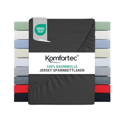 Image de Komfortec Drap housse en jersey 180 x 200 cm 100% coton Anthracite