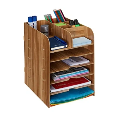 Afbeelding van Relaxdays bureau organizer documentenbak brievenbak desk pennenbak dark Brown