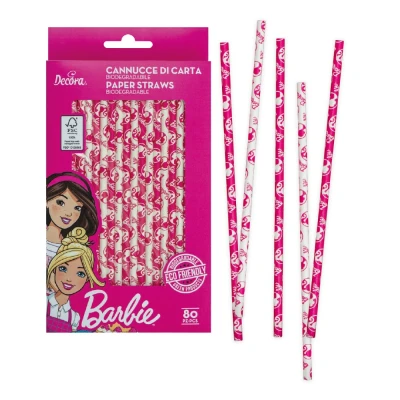 Afbeelding van Drinkrietjes Papier Barbie 80st.